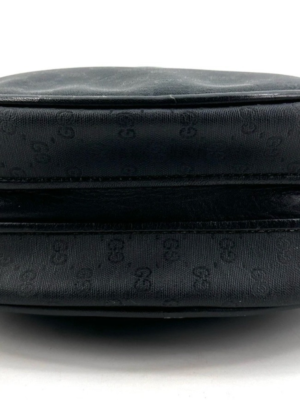 Gucci Vintage Black GG Monogram Round Crossbody Bag PVC Leather Gold Hardware - Picture 7 of 16